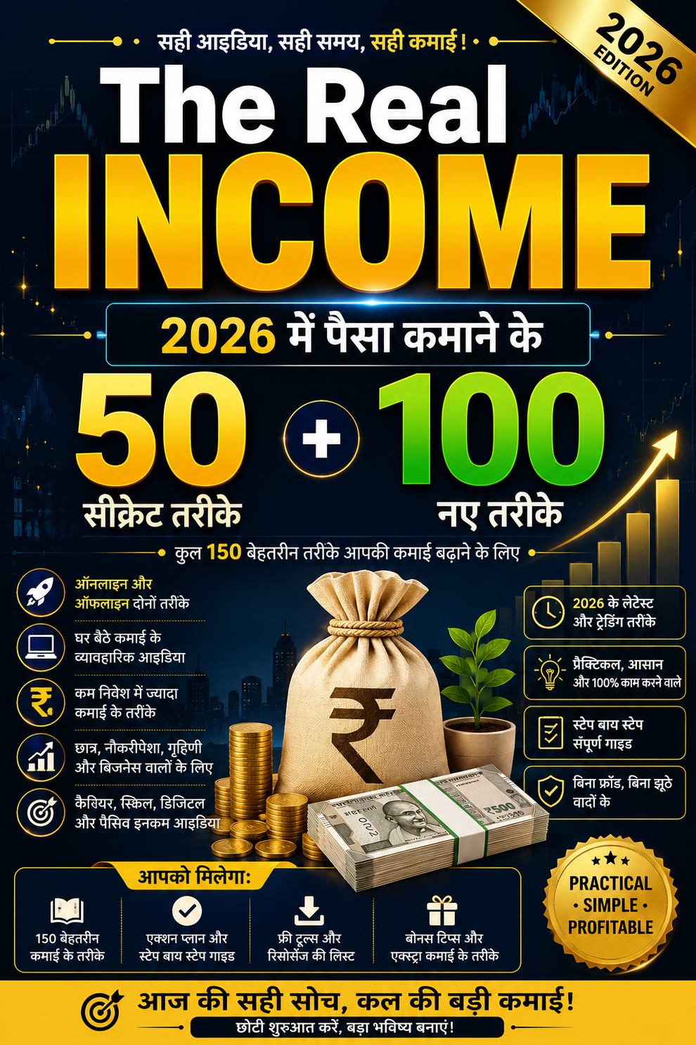 🔥 The Real INCOME (2026 Edition) – पैसा कमाने के 50 सीक्रेट + 100 नए तरीके 🚀 (Complete Hindi E-Book)