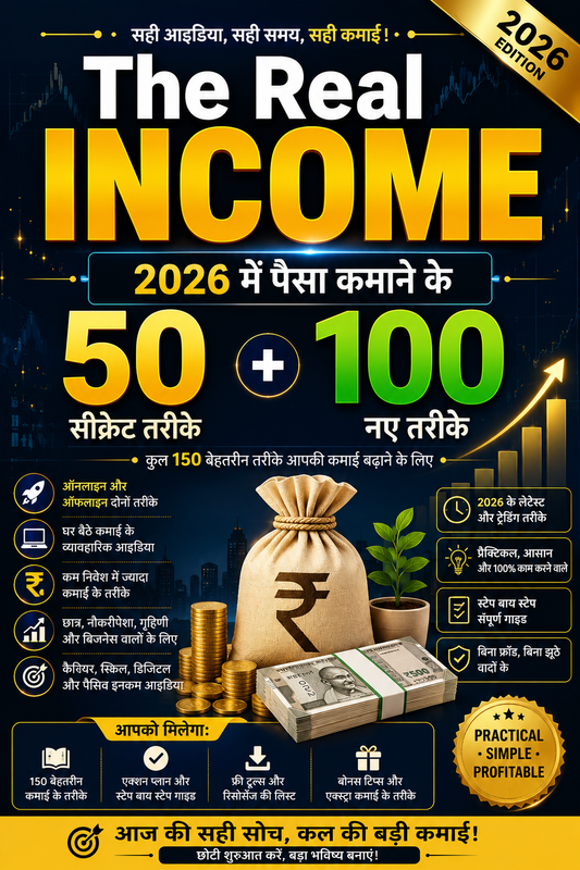 🔥 The Real INCOME (2026 Edition) – पैसा कमाने के 50 सीक्रेट + 100 नए तरीके 🚀 (Complete Hindi E-Book)